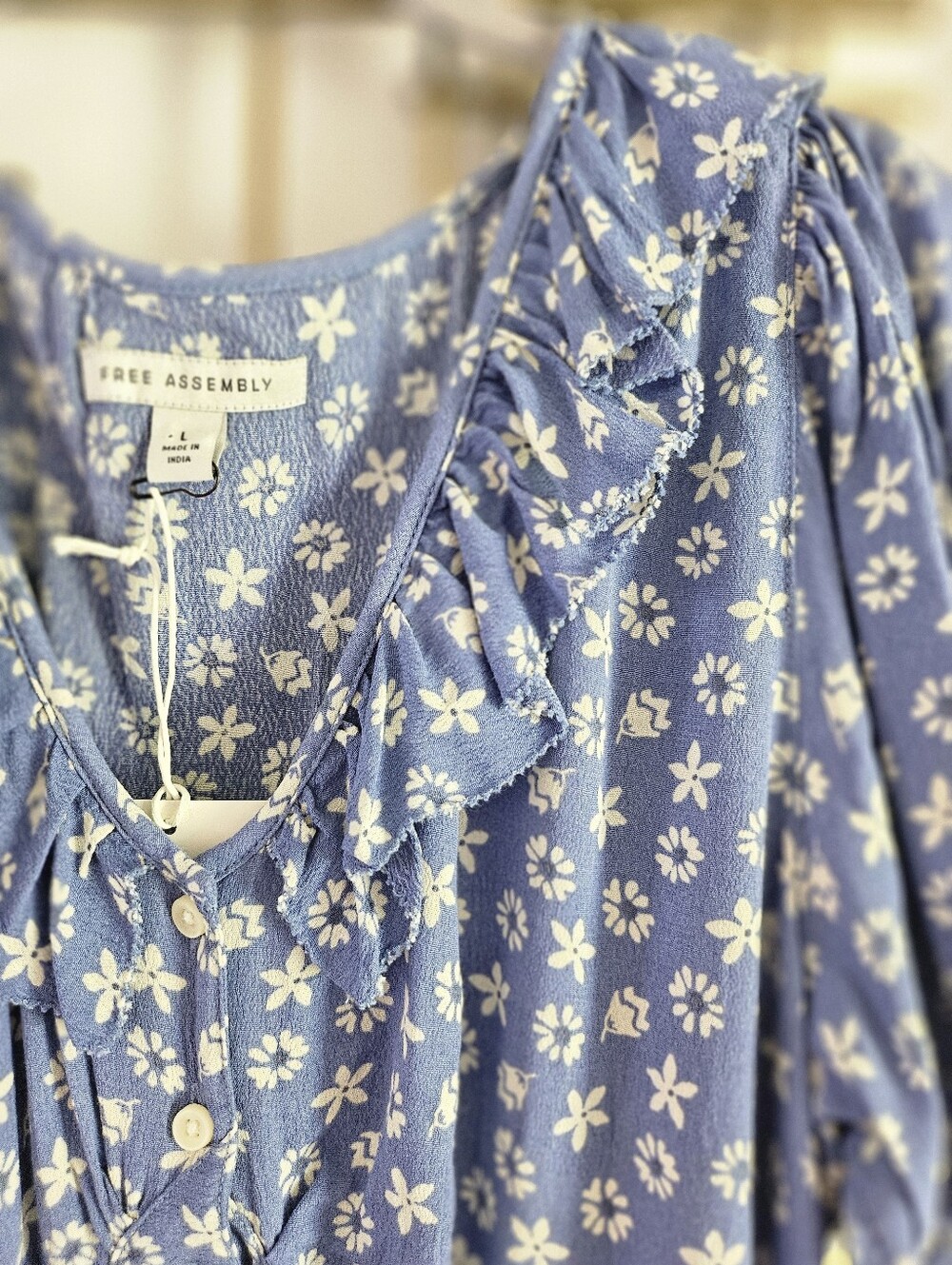 L- Free Assembly- Blue Floral Ruffle Dress - Picture 4 of 10